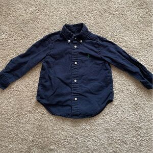 Ralph Lauren Boys Linen Blend Navy Long Sleeve Button-Up Shirt - Size 2T